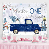 Winter Onederland Blau LKW Mit Tiere Hintergrund